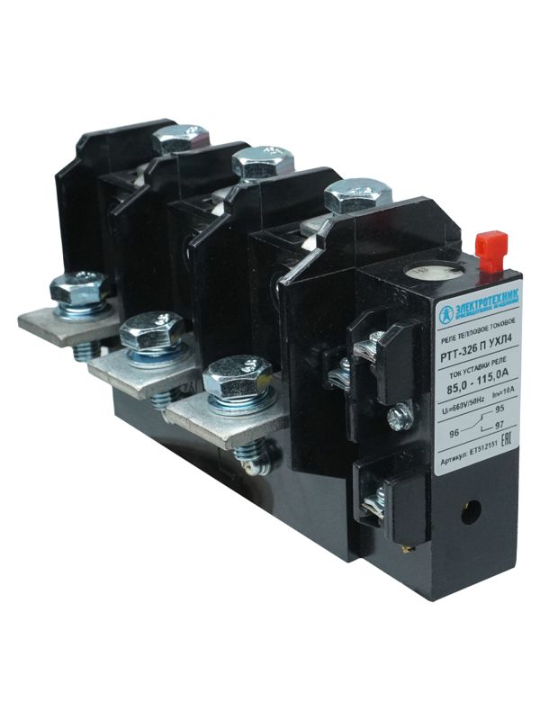 Реле тепл. РТТ-326 П УХЛ4 100А 85.0-115.0А 660В/50Гц 1з+1р ручной возврат IP00 Электротехник ET512151