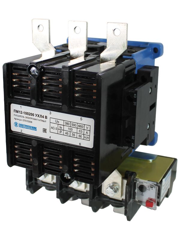 Пускатель ПМ12-100200 УХЛ4 В 100А кат. 220В AC 2НО+2НЗ IP00 с реле РТТ-325 68-92А Электротехник ET515368