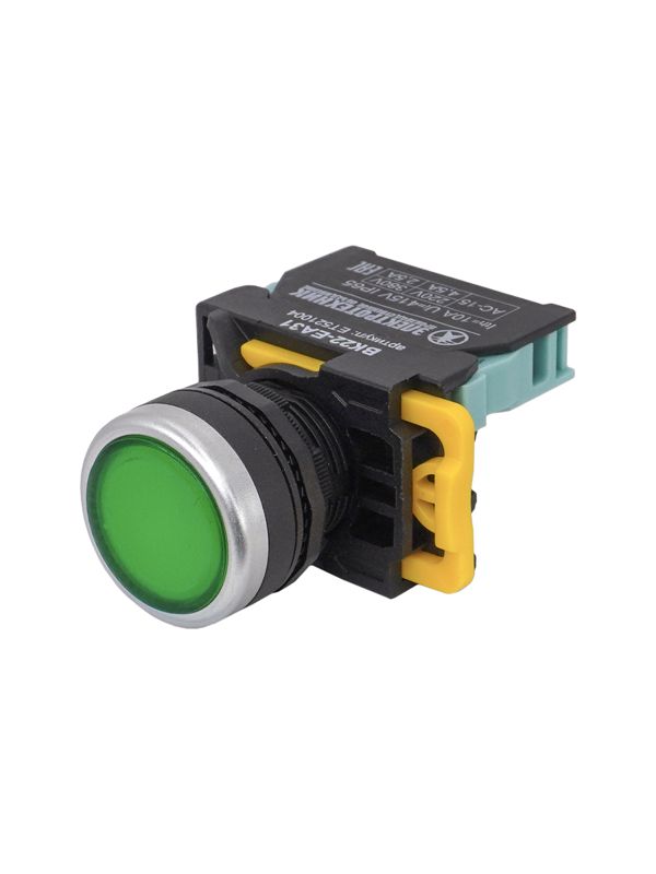Выключатель кнопочный ВК22-ВА31 1НО цилиндр хром без подсветки d22мм зел. Электротехник ET521004