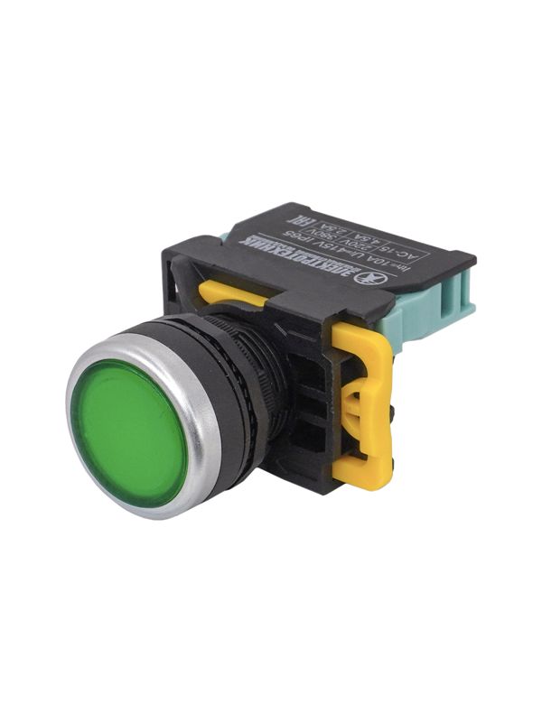 Выключатель кнопочный ВК22-EW3361 1НО цилиндр с подсветкой 220В d22мм IP65 зел. Электротехник ET559661