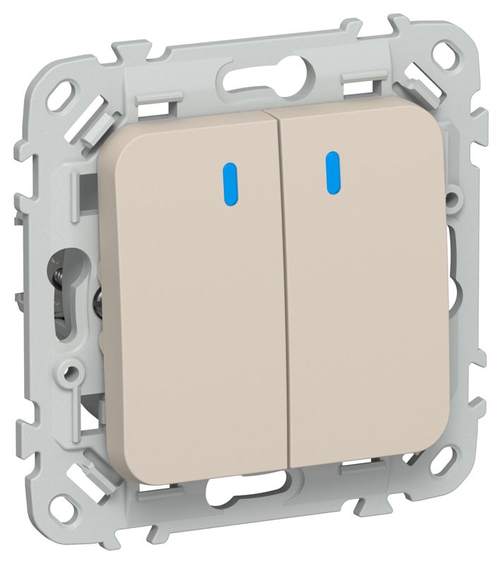 Выключатель проходной 2-кл. СП FLITE ВС62-1-1-ФлЛ 10А с индикацией механизм льняной IEK FI-V22-1-10-1-K88