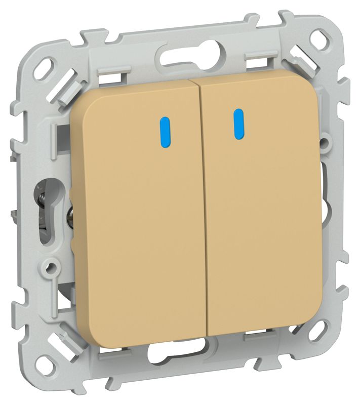 Выключатель кнопочный 2-кл. СП FLITE ВС12-2-1-ФлШм 10А с индикацией механизм шамуа IEK FI-V24-1-10-1-K89