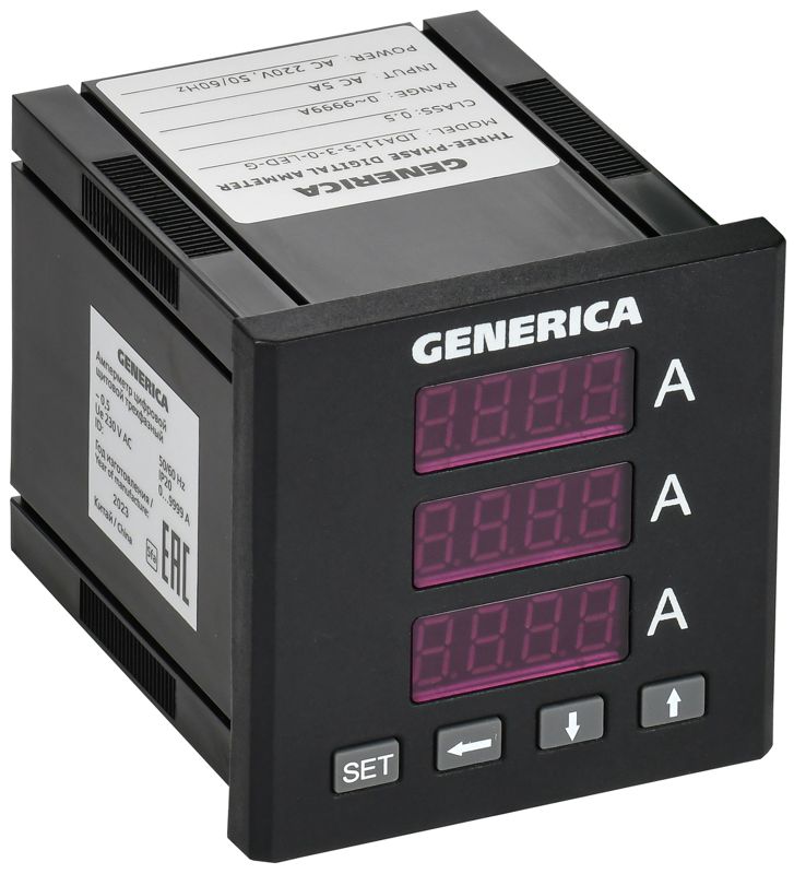 Амперметр цифровой щитовой 3ф 72х72 LED GENERICA IDA11-5-3-0-LED-G