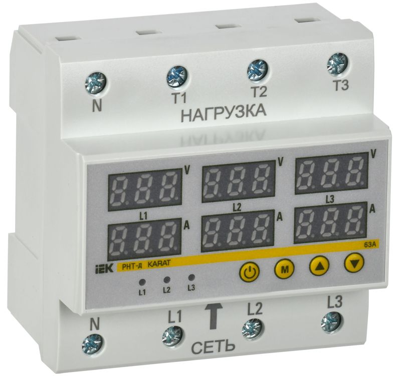 Реле напряжения и тока РНТ-д трехфазное 90мм 63А IEK IVC41-3-63
