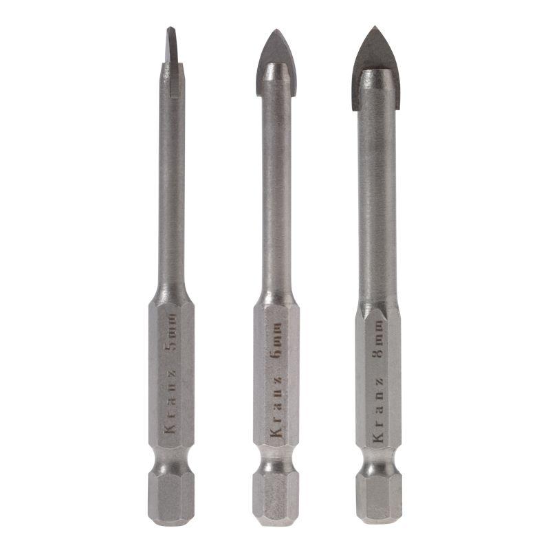 Набор сверл по керамической плитке 5-6-8мм шестигранный хвостовик Kranz KR-91-0655