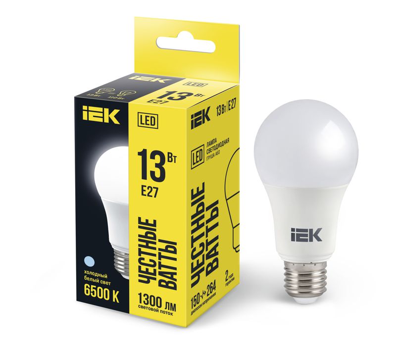 Лампа светодиодная A60 13Вт грушевидная 230В 6500К E27 IEK LLE-A60-13-230-65-E27