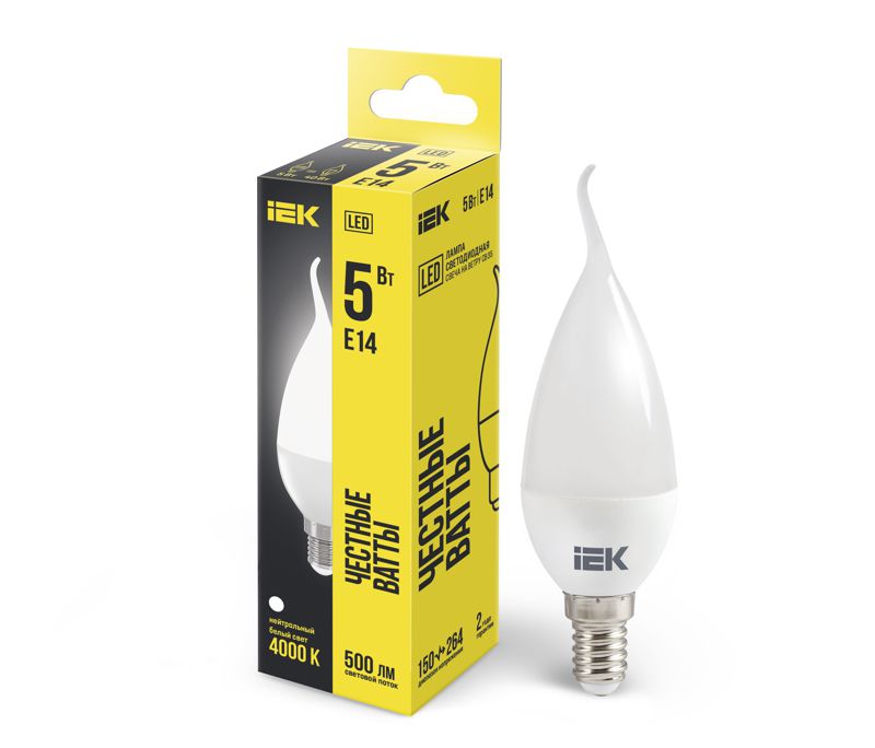 Лампа светодиодная 5Вт CB35 свеча на ветру 4000К нейтр. бел. E14 450лм 230-240В IEK LLE-CB35-5-230-40-E14