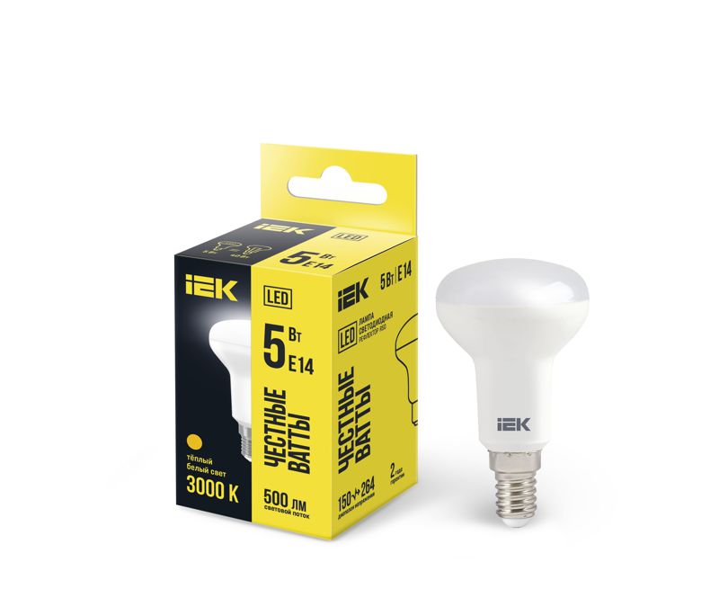 Лампа светодиодная R50 5Вт 3000К тепл. бел. E14 450лм 230-240В IEK LLE-R50-5-230-30-E14