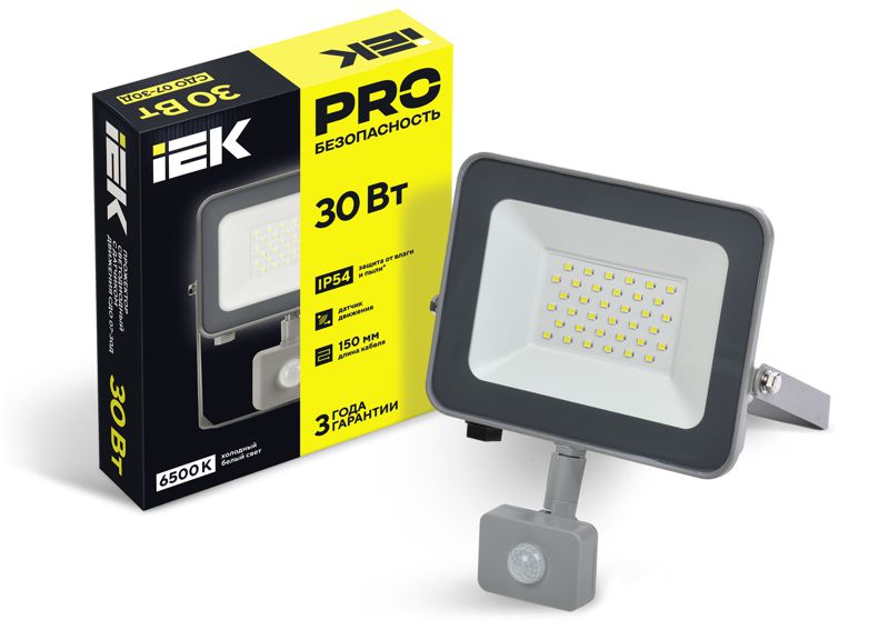 Прожектор светодиодный СДО 07-30Д 30Вт 6500К IP54 с датчиком движ. сер. IEK LPDO702-30-K03