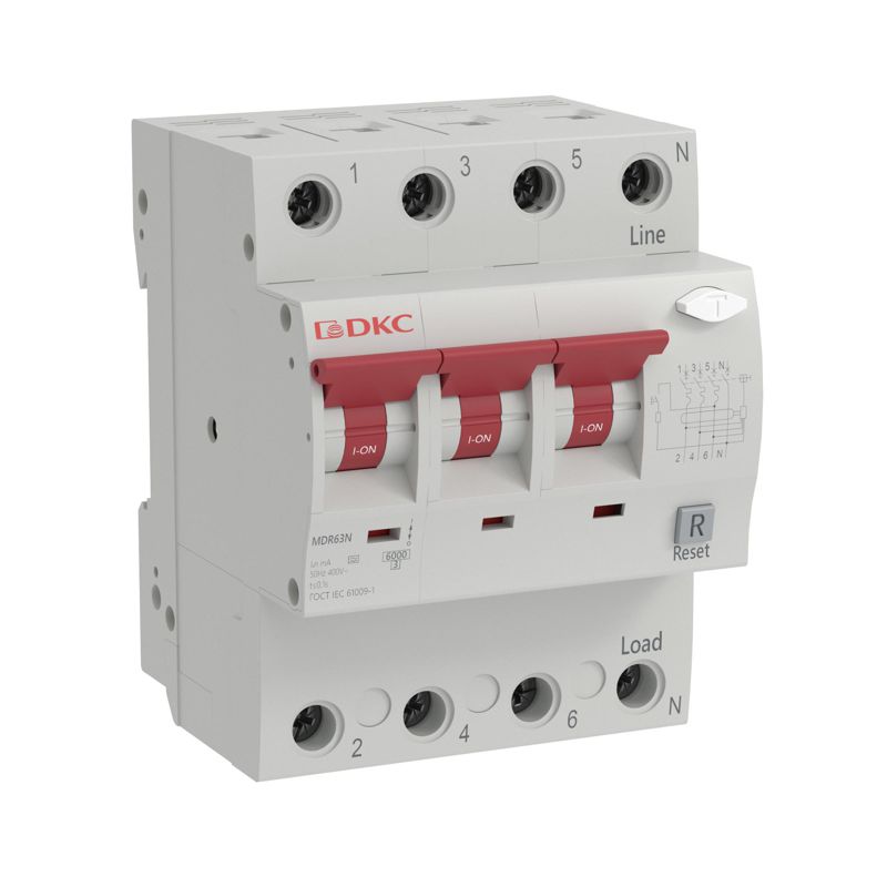 Выключатель автоматический дифференциального тока 4п (3P+N) B 63А 30мА тип A 6кА YON max MDR DKC MDR63N-3N2B63-A