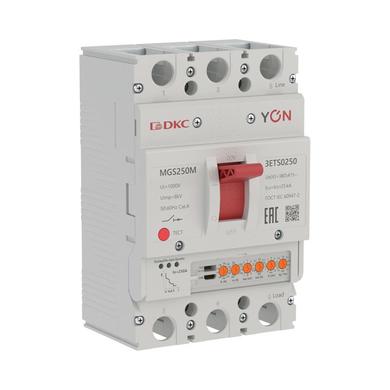 Выключатель автоматический 3п 100-250А 25кА MGS250M с электронным расцепителем ETS в литом корпусе YON MGS250M-3ETS0250
