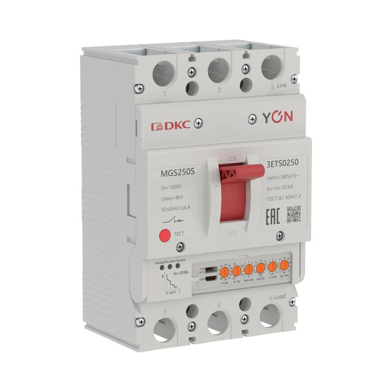 Выключатель автоматический 3п 100-250А 50кА MGS250S с электронным расцепителем ETS в литом корпусе YON MGS250S-3ETS0250