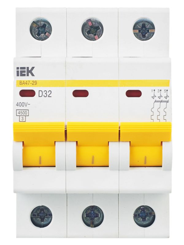 Выключатель автоматический модульный 3п D 32А 4.5кА ВА47-29 KARAT IEK MVA20-3-032-D