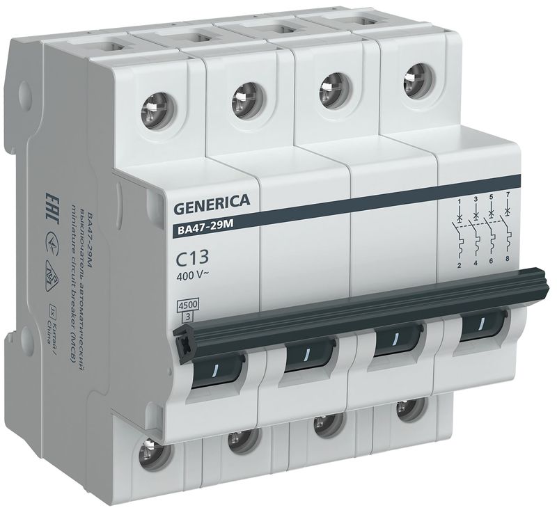 Выключатель автоматический модульный 4п C 13А 4.5кА ВА47-29М GENERICA MVA21-4-013-C-G