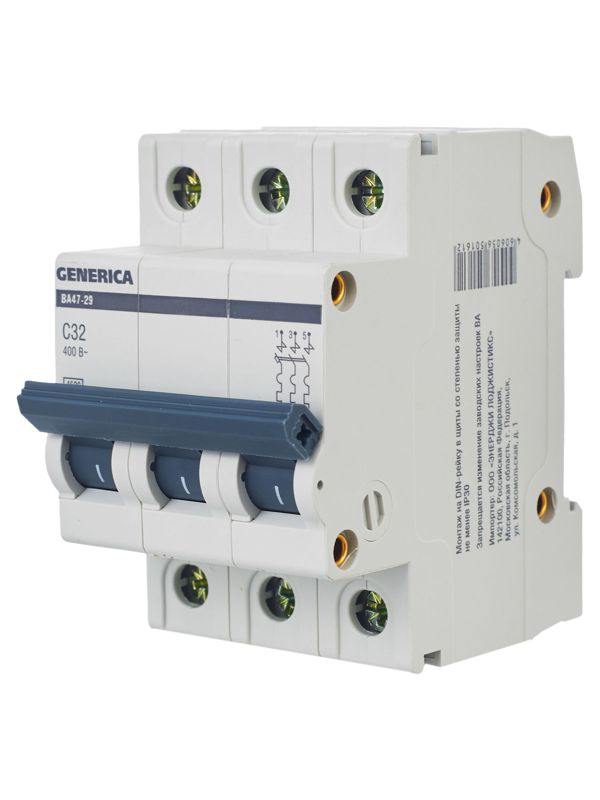 Выключатель автоматический модульный 3п C 32А 4.5кА ВА47-29 GENERICA MVA25-3-032-C