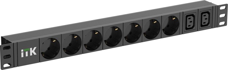 Блок розеток 7-м PDU немец. станд. + 2 С13 1U шнур 2м C14 ITK PH22-7D2C132-P
