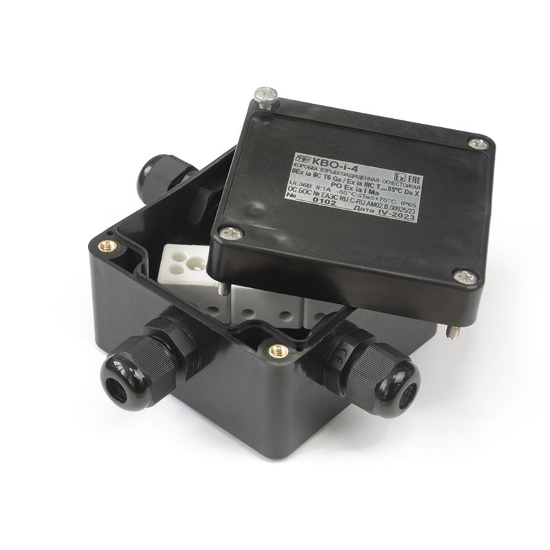 Коробка огнестойкая взрывозащ. КВО 2 ввода под углом 90град. 0.75-1.5кв.мм армамидная антистатическая черн. Спецприбор Промрукав PR08.15605