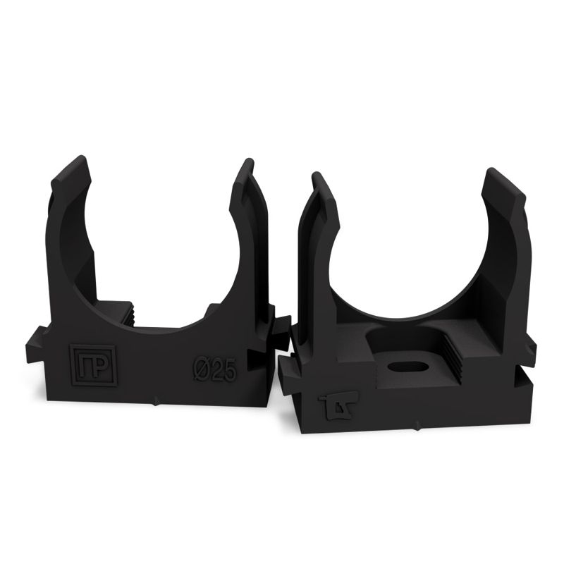 Держатель для труб (клипса) d25мм для монтажн. пистолета атмосферостойкая черн. Промрукав PR13.0407