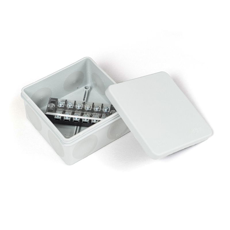 Коробка распределительная 100х100х50 двухкомп. (HF) в компл. с 6-кл. зажимами 2.5мм сер. Промрукав PR80.0172