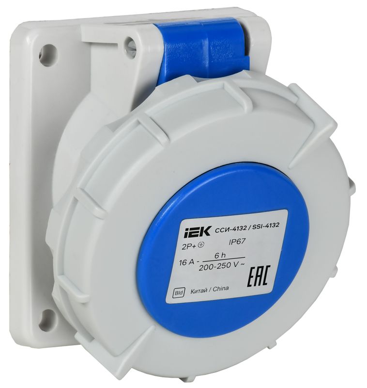Розетка встраиваемая угловая ССИ-4132 16А 3п 2P+PE 6ч 220В IP67 IEK PSR41-016-3-0-67