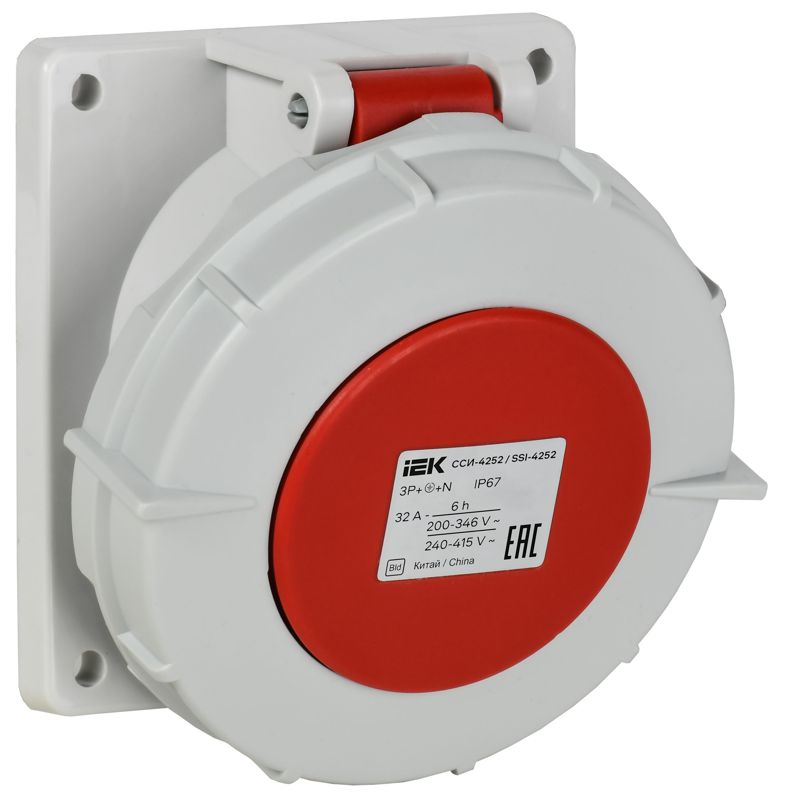 Розетка встраиваемая угловая ССИ-4252 32А 5п 3P+PE+N 6ч 380В IP67 IEK PSR42-032-5-0-67