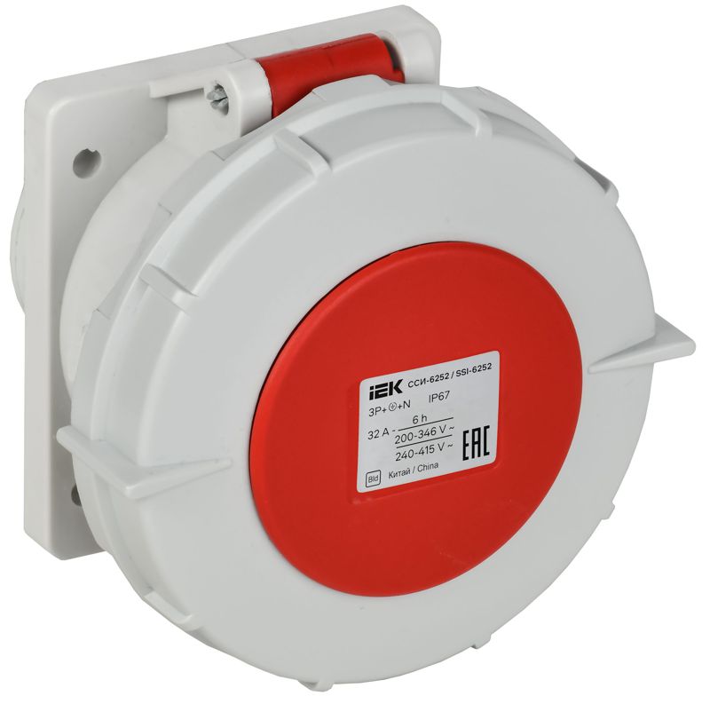 Розетка встраиваемая прямая ССИ-6252 32А 5п 3P+PE+N 6ч 380В IP67 IEK PSR62-032-5-0-67