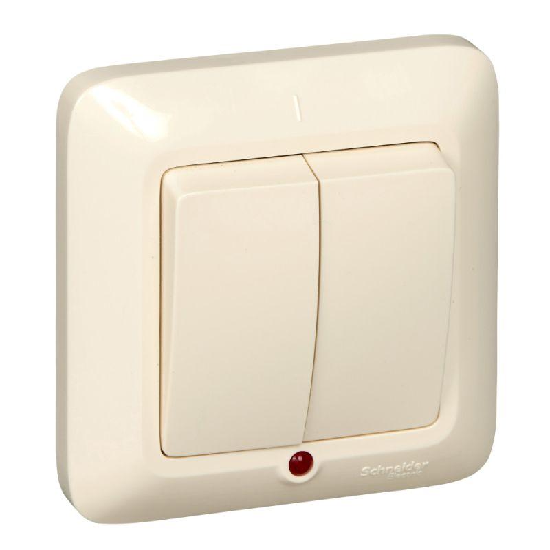 Выключатель 2-кл. СП Прима 6А IP20 с индикацией сл. кость (опт. упак.) SchE S56-039-S