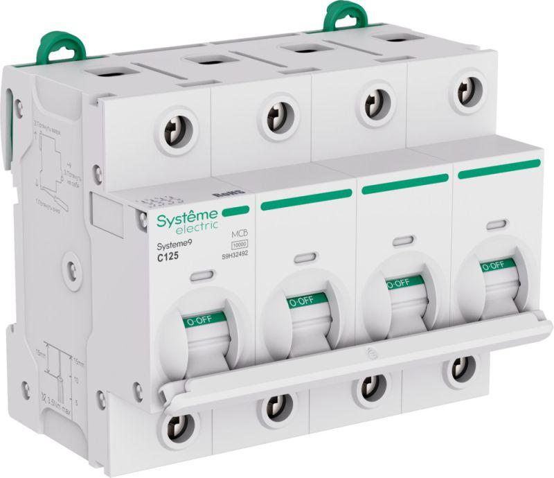 Выключатель автоматический 4п C 125А 10кА Systeme9 400В 27мм SE S9H32492