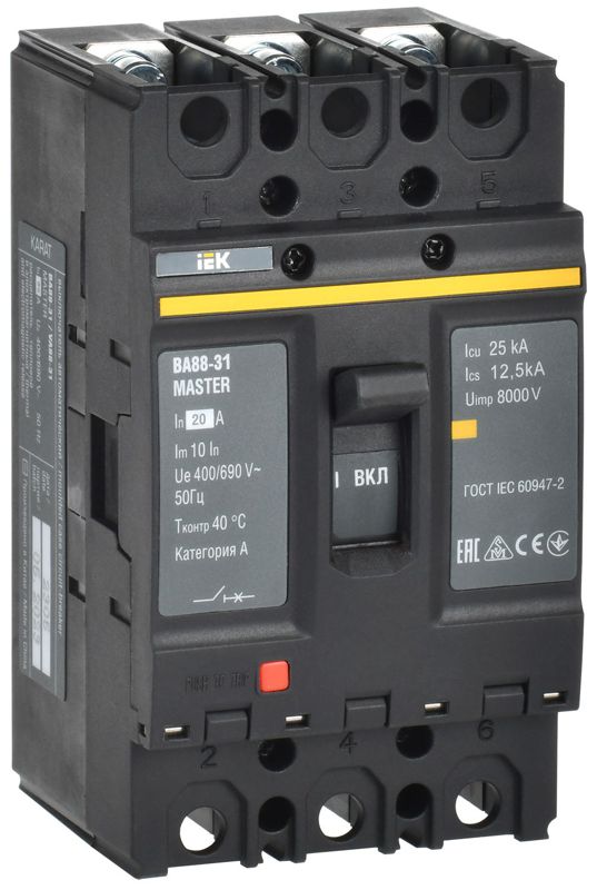 Выключатель автоматический 3п 20А 25кА ВА88-31 MASTER IEK SVA00-3-0020-02