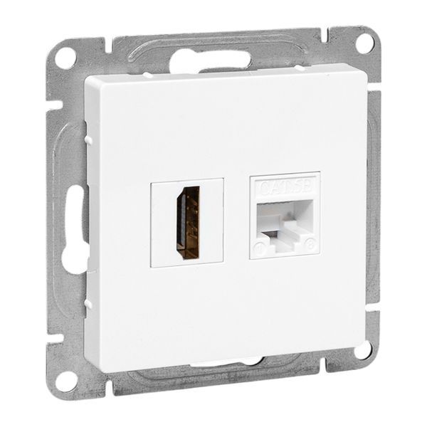 Розетка СП Эпика HDMI + RJ45 кат.5 механизм бел. EKF UP1-SOW-HDMI+RJ45