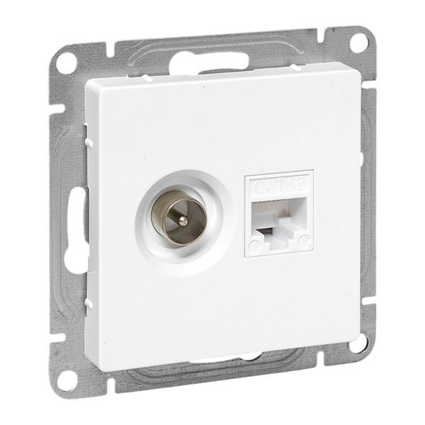 Розетка телевизионная + компьютерная СП Эпика TV + RJ45 кат.5 механизм бел. EKF UP1-SOW-TV+RJ