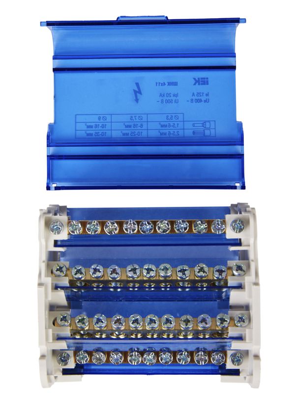 Шина на DIN-рейку в корпусе (кросс-модуль) ШНК 4х11 3L+PEN IEK YND10-4-11-125