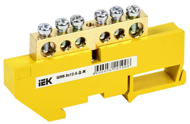 Шина PE "земля" на DIN-изол. ШНИ-8х12-6-Д-Ж IEK YNN10-812-6D-K05