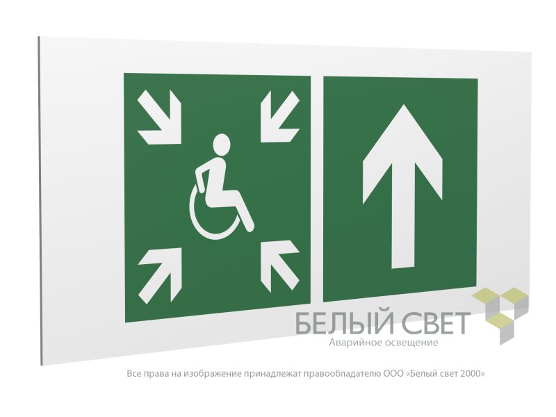 Знак безопасности PP-36162.E77"Напр.движ. к пункту сбора(безоп.зоне)МГН прямо" Белый свет a20754