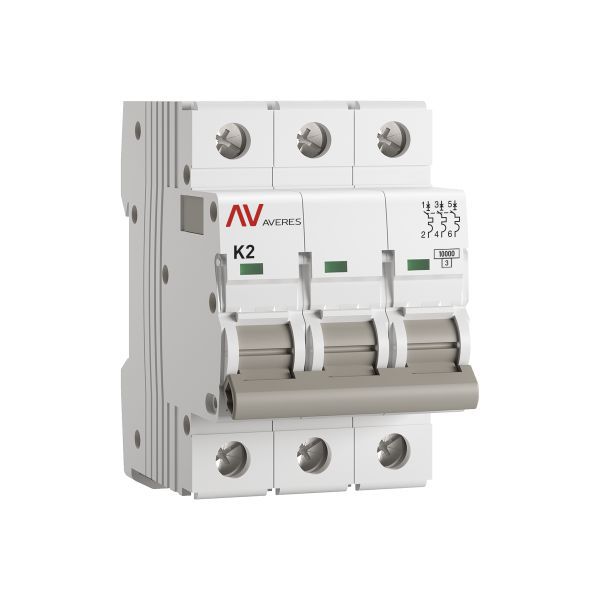 Выключатель автоматический модульный 3п K 2А 10кА AV-10 AVERES EKF mcb10-3-02K-av