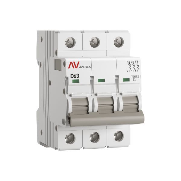 Выключатель автоматический модульный 3п D 63А 10кА AV-10 AVERES EKF mcb10-3-63D-av