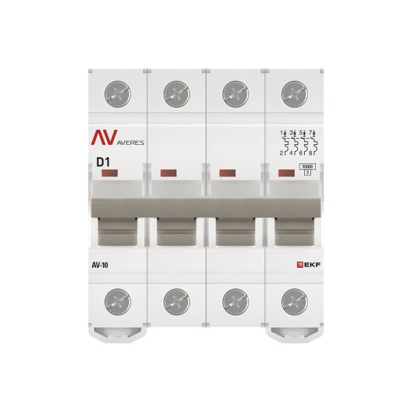 Выключатель автоматический модульный 4п D 1А 10кА AV-10 AVERES EKF mcb10-4-01D-av