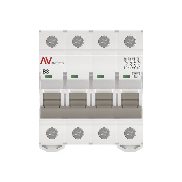 Выключатель автоматический модульный 4п B 3А 10кА AV-10 AVERES EKF mcb10-4-03B-av