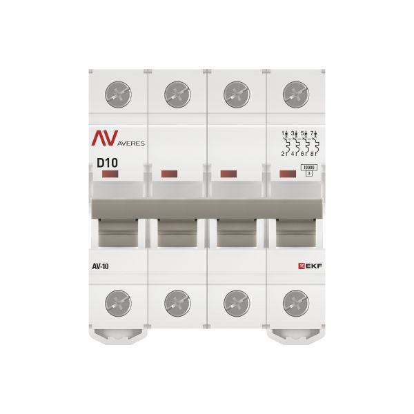 Выключатель автоматический модульный 4п D 10А 10кА AV-10 AVERES EKF mcb10-4-10D-av