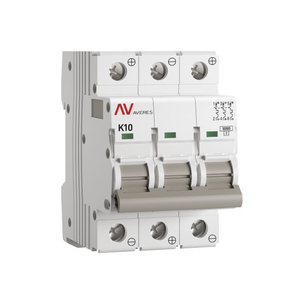Выключатель автоматический модульный 3п K 10А 10кА AV-10 DC AVERES EKF mcb10-DC-3-10K-av