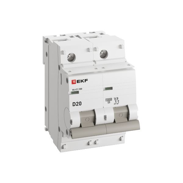 Выключатель автоматический модульный 2п D 20А 10кА ВА 47-100 PROxima EKF mcb47100-2-20D-pro