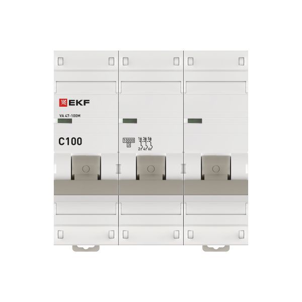 Выключатель автоматический модульный 3п C 100А 10кА ВА 47-100M электромагнит. расцеп. PROxima EKF mcb47100m-3-100C-pro