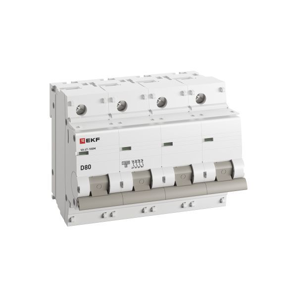 Выключатель автоматический модульный 4п D 80А 10кА ВА 47-100M электромагнит. расцеп. PROxima EKF mcb47100m-4-80D-pro