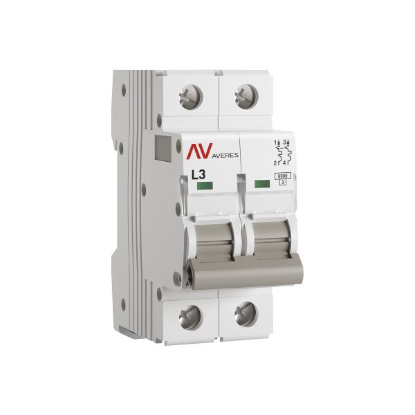 Выключатель автоматический модульный 2п L 3А 6кА AV-6 AVERES EKF mcb6-2-03L-av