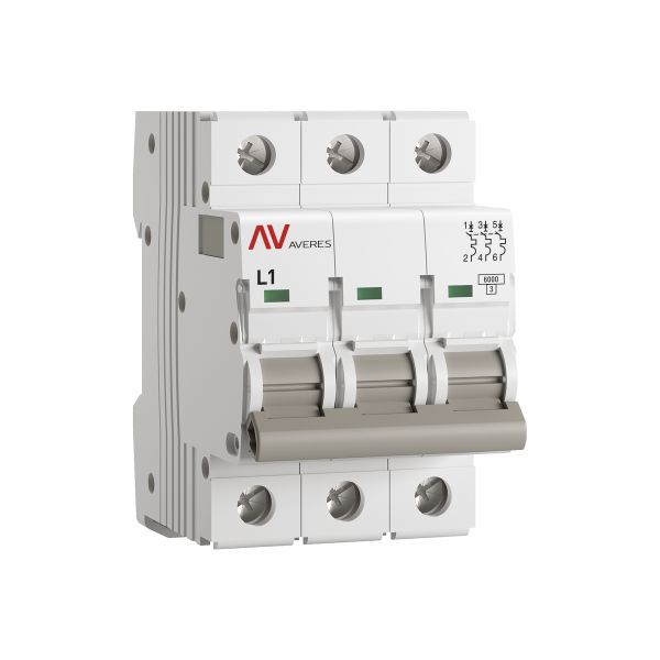 Выключатель автоматический модульный 3п L 1А 6кА AV-6 AVERES EKF mcb6-3-01L-av