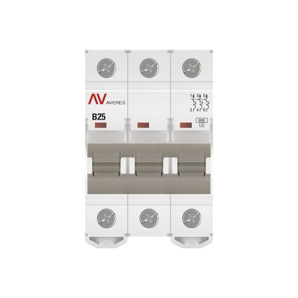 Выключатель автоматический модульный 3п B 25А 6кА AV-6 AVERES EKF mcb6-3-25B-av