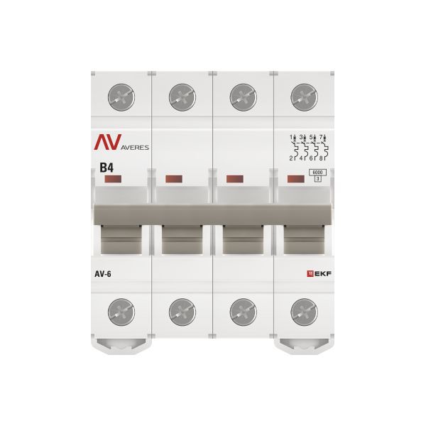 Выключатель автоматический модульный 4п B 4А 6кА AV-6 AVERES EKF mcb6-4-04B-av