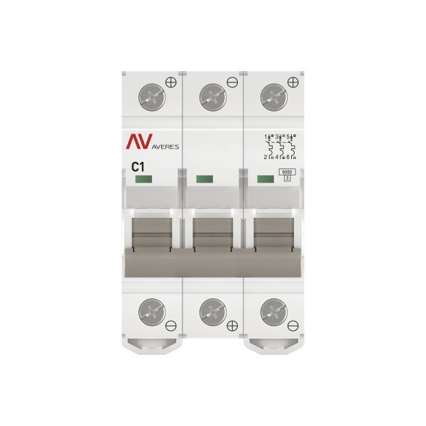 Выключатель автоматический модульный 3п C 1А 6кА AV-6 AVERES EKF mcb6-DC-3-01C-av