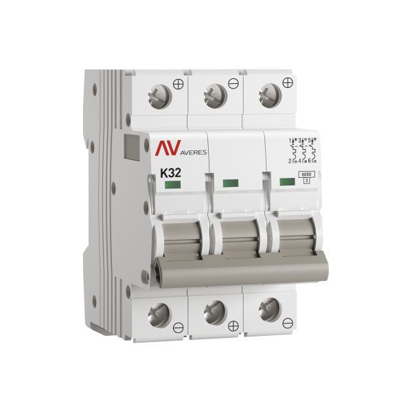 Выключатель автоматический модульный 3п K 32А 6кА AV-6 DC AVERES EKF mcb6-DC-3-32K-av