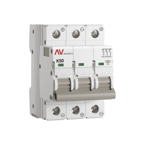 Выключатель автоматический модульный 3п K 50А 6кА AV-6 DC AVERES EKF mcb6-DC-3-50K-av